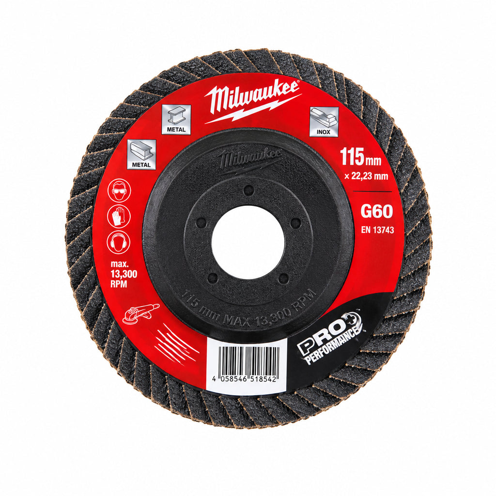 Disco Milwaukee a lamelle d. 115 grana 60 – disco a lamelle 115 mm grana 60 – Ferraro Srl