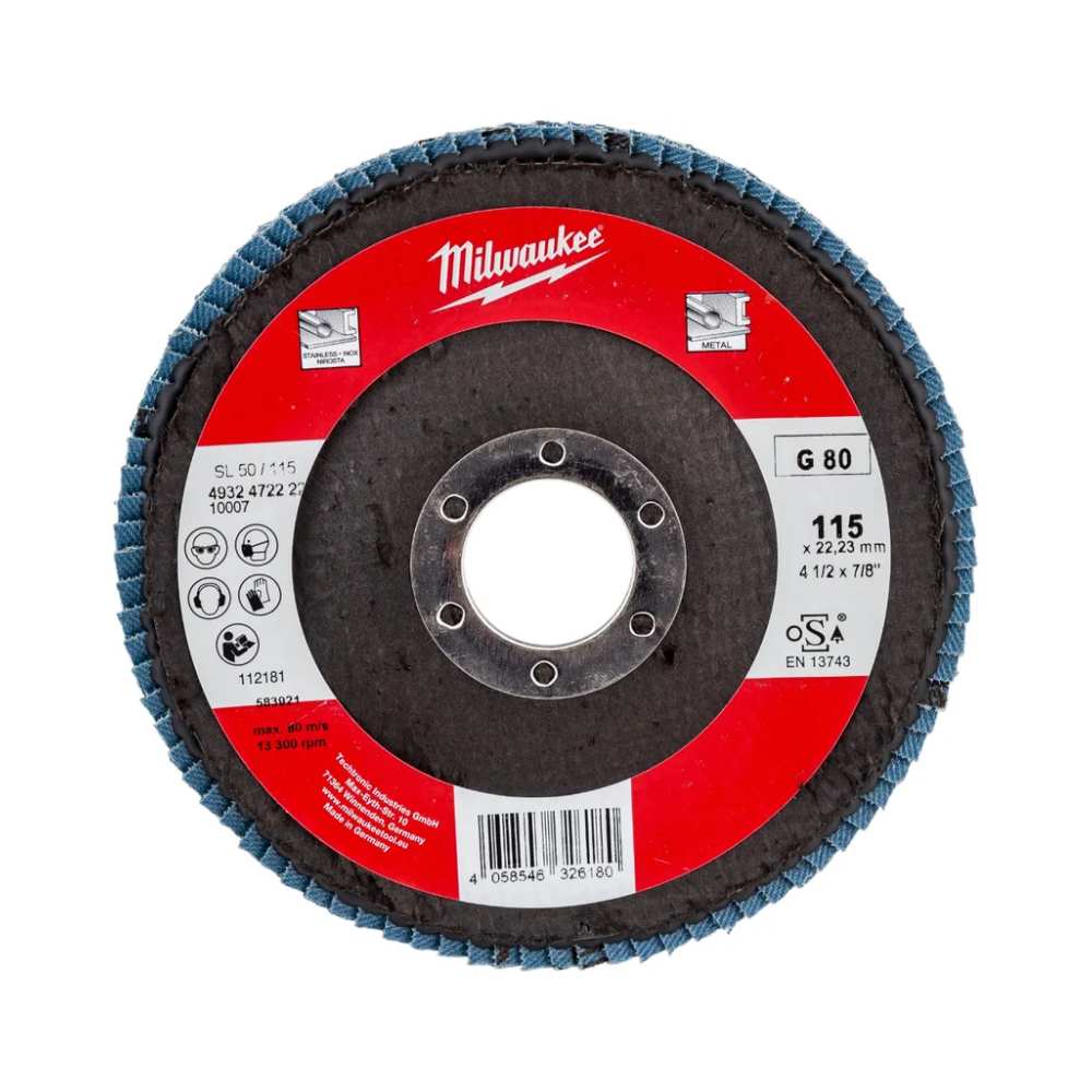 Disco Milwaukee a lamelle d. 115 grana 80 – disco a lamelle 115 mm grana 80 – Ferraro Srl
